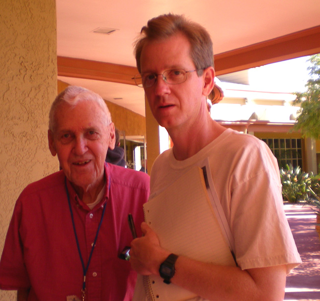 Paul Carter and his son Bruce on the patio
